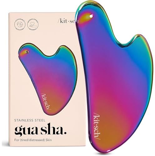 Kitsch Stainless Steel Gua Sha Facial Tools - Guasha Tool for Face, Face Sculpting Tool, Jawline Shaper, Double Chin Reducer Gua Sha Tools, Lymphatic Drainage Massager, Facial Skin Care, Iridescent