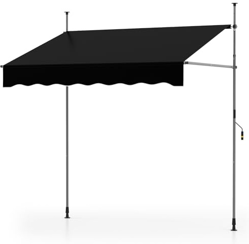 COSTWAY Tenda da Sole a Morsetto, Regolabile in Altezza e Inclinazione con Manovella, Telo Impermeabile e Resistente ai Raggi Solari e Telaio Antiruggine, Tenda Retrattile Senza Foratura (2M,Nero)