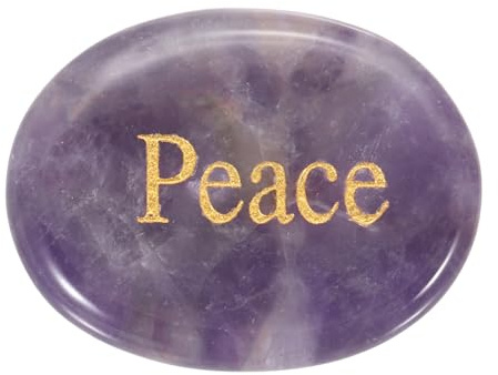 PATIKIL Pietra naturale per il pollice, 4,3 x 3,3 cm, pietra ovale di cristallo con parole ispiratrici, cristalli per ansia tascabile, per donne, regali per lo stress, meditazione, viola (stile 9