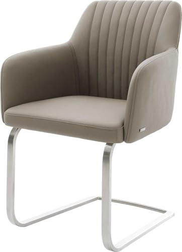 Schwingstuhl Greg-Flex Freischwinger flach Edelstahl Echt-Leder Schlamm | Taschenfederkern