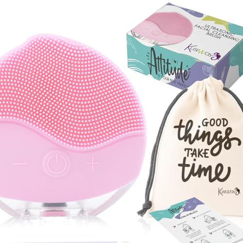 Cepillo facial limpiador eléctrico, Masajeador ultrasónico recargable de silicona resistente al agua (IPX6). Dispositivo de limpieza skincare, antiage, re afirmante, exfoliación, regalo. Attitude (Ros