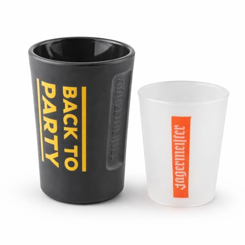 Jägermeister Original Shot-Glas Back to Party 2 cl Schnaps-Glas schwarze Shot-Gläser Cup Cup's Kunststoff-Probierbecher