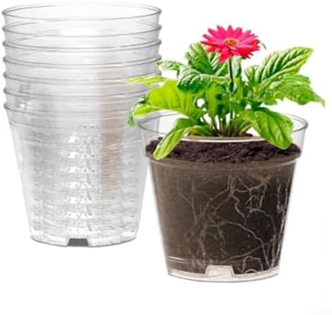 Lot de 8 pots de pépinière en plastique transparent avec drainage efficace pour orchidées, cactus et plantes succulentes (diamètre 10,2 cm)