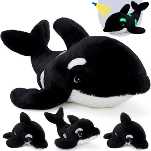 MorisMos groß Orca Plüschtier Stofftier, 60cm lang riesen Orca Wal Kuscheltier mit Babys im Bauch, Killerwal plüschwal als Geburtstag Weihnachten Geschenk für Kinder Baby