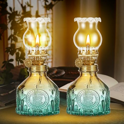 2 lámparas de petróleo, lámparas de aceite, brillo ajustable, farol de petróleo, lámpara de aceite de cristal para salones, comedores, jardín (8 x 8 x 17 cm)