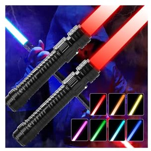JOINBO Light Up Sword Saber for Kids,7 Colors Retractable Swords with Sound | 2 Pack Expandable Plastic Swords Toys for Boys Ages 3-12,Cool Halloween Dress Up Cosplay Party,Xmas Present,Birthday Gift