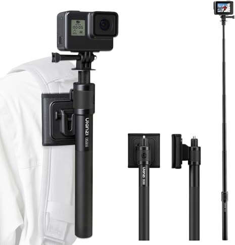 Ulanzi VL04 Selfiepinne med kardborreband på axeln, utdragbart enbensstativ med adapter för Go Pro-actionkameror, bärbar resepinne för Insta360 X5/4/3 och DJI Osmo Action 5/4