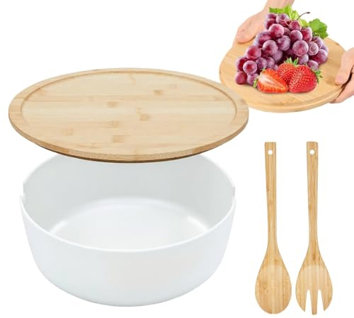 Ensaladeras Grandes Para Servir - Cuencos Grandes Para Servir Con Tapa | Utensilios De Cocina De Madera Para Mezclar Pasta Cereal Verdura Fruta Aperitivo - Cereales Fruta Aperitivos Mezclar Comida Pre