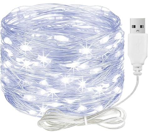 Catena di luci LED ALEGRE con USB, 4M 40 LED, filo di rame con spina, catena di luci impermeabile bianca fredda per interni ed esterni, luci LED per decorazioni fai-da-te per matrimoni, Natale