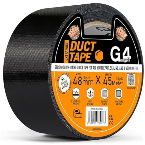 G4GADGET Duct Tape Heavy Duty | Weather Resistant Gaffa Tape | Extra Strong Adhesive Multi-Purpose Repair Tape | Industrial Grade (2, Black)