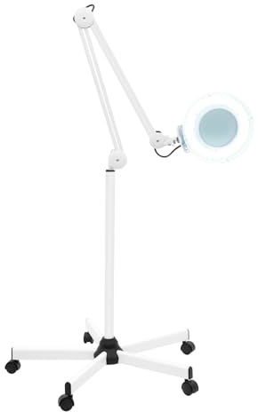 5 Fach Lupen mit 120 LED und Ständer Professionelle Kosmetiklampe | Dreifach Kreisförmige Standlupelampe mit Schwenkarm für Arbeit Lesen Nähen Senioren usw