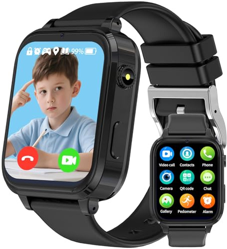 clleylise 4G Reloj Inteligente Niño, Reloj Inteligente Niña, Smartwatch GPS para niños, Videollamada, IP68 Resistente, Voz, Llamada SOS, Juego, Regalos para niños y niñas de 4 a 16 (Negro 4)