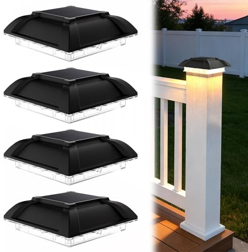 PORFOYO Solar Pfostenkappe, 4 Stück Pfostenleuchte Solar, LED Pfostenkappen IP65 Wasserdichte, Pfostenlichter für Zaunpfosten, Solarlampen für Außen Garten Terrasse Zaun 3.5x3.5 4x4 Zoll