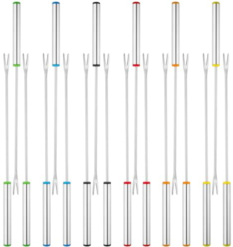 PUREZON 18 PCS Fondue Forks Stainless Steel, 9.3 inch Color Coding Heat Resistant Handle for Chocolate Cheese Meat Dessert Marshmallows (6 Color)