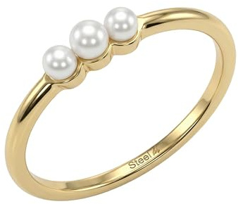 Amor - Bague pour Femme en Acier inoxydable - Plaqué Or/Doré - Avec Perles - AMR-R0014