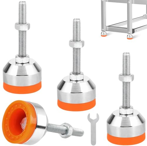 4 x Levelling Feet, Heavy Duty Adjustable Furniture Feet, M8 x 50 mm x Diameter 40 mm, Made of Carbon Steel, Machine Feet with Thread Rubber Buffer, Height-Adjustable Feet for Workbench, Machine