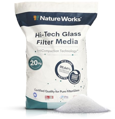 NATURE WORKS Filtrerande poolglassand med 99,64 % filtreringskraft, minskar vatten- och energiförbrukningen, tillverkad av oskult tekniskt glas för maximal hygien - säck 20 kg
