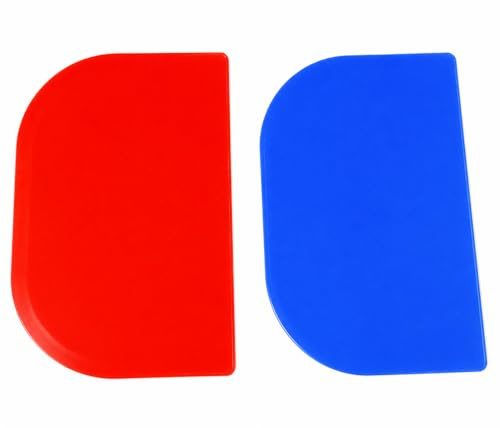 CateringBase Dough & Bowl Scrapers, Flexible Food Safe Plastic, 105 x 160mm, Red & Blue, for Bread, Pizza, Pastry & Cake Decorating, Pack of 2