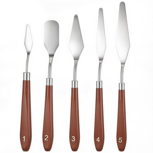 5 Pcs Cake Cream Spatula,Offset Spatula Palette Knife for Cake Decorating | With Comfortable Wooden Handle,Stainless Steel,Rust-Resistant,Offset Spatula Baking Pastry Tool for Cakes Fondant Chocolate