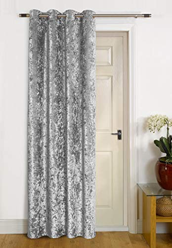 umlout Thermal Door Curtain Agra Grey Lined Crush Velvet Winter - Saves Energy, Prevents Draughts Reduces Heat Loss