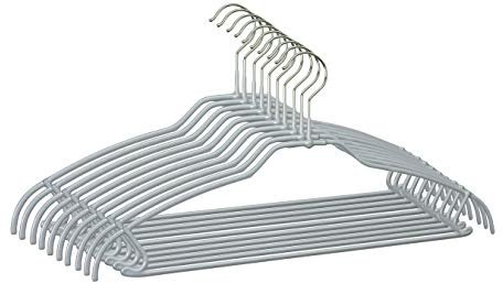 MAWA Kleiderbügel mit Steg, 10 Stück, platzsparende Universalkleiderbügel für Oberteile, Hosen und Röcke, 360° drehbar, hochwertige Antirutsch-Beschichtung, 42 cm, Silber