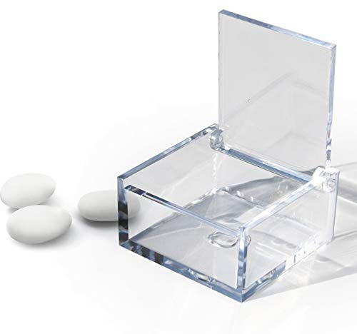 Omada Design Bonbonierre aus Plexiglas mit Deckel, 48 Stücke, quadrat und 6x6x3 cm, ideal als Geschenk für Zeremonien oder Geschenkschachtel für Bonbonierre. Made in Italy. Farbe: Durchsichtig