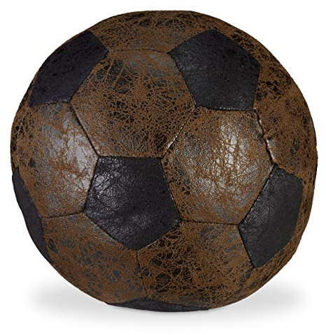 Relaxdays Butoir de Porte Ballon de Foot, Tissu, pour Sol, rempli avec Sable, arrêt déco, Lourd, Ø 20 cm, Marron