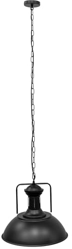 EDO Pendelleuchte GRAVIS, 1 flammige Hängelampe Vintage, Industrial, Retro, Deckenleuchte aus Stahl in Schwarz, Kette 1m, Hängelampe für Wohnzimmer, Esstisch, Schlafzimmer mit E27 Fassung, EDO777185
