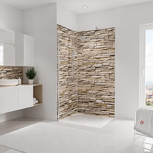 Schulte DecoDesign Set Eck, Stein Verblender hell, 210 x 100 cm, inkl, Profilset Alu-Natur, 2 x Endprofil, 1 x Eckprofil in Ecke