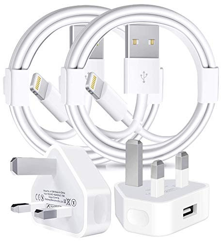 Apple MFi Certified iPhone Charger Plug and Lightning Cable - Fast Wall Charging Adapter With 2 Pack USB Cords for iPhone 13/12/11/XS/XR/8/7/6/6s Plus/SE/iPad