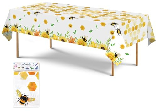 WERNNSAI Bienen Party Tischdecke - 1 Stücke 137 x 274cm Bienen Geburtstags Partyzubehör für Kinder Mädchen Baby Dusche Bienen Thema Party Dekoration Große Bedruckte Tischdecke