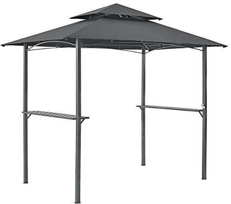 [en.casa] Gazebo per BBQ/Griglia 250x241x151 cm Riparo da Giardino con Tettucio Doppio e 2 Mensole Laterali - Struttura in Acciaio con Tenda in Tessuto Ignifugo - Grigio Scuro