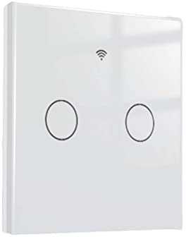 LEDLUX Interrupteur mural WiFi, carré 86 x 86 mm, norme européenne, WiFi 2.4G + RF 433 MHz + Touch, compatible avec Amazon Alexa et Google Home (Blanc, 2 Touch Gang)