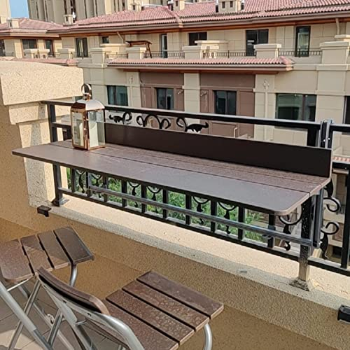 JMCAJIE Balkontisch Holz Klappbar,Folding Table Balkon GeläNder HäNgetisch | Computertisch | Home Kleine Bar | Klapptisch Heben | Balkon Beistelltisch | Sonnenschutz, Regendicht, HöHenverstellbar