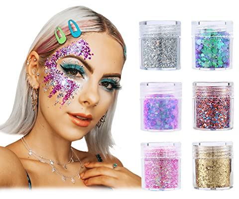 Glitzer Gesicht 6 Stück Glitzer Basteln Body Glitter Glitzer Schminke für Gesicht Nägel Augen Haare Musik Festival Masquerade Halloween Party DIY-Design