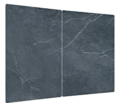 ALLboards Glas Herdabdeckplatte Schneidebrett ANTHRAZIT MARMOR 2er Set Multi-Platte Arbeitsplatte Herdschutz Deko für Küchen Gehärtetes Glas, 2 Stück - 52x30cm