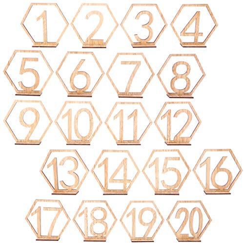 SOIMISS 20 Stück Sechseckige Tischnummern Aus Holz Für Hochzeitsdekoration Schickes Künstlerisches Design Halterbasis Wiederverwendbar Für Bankette Geburtstage Partys