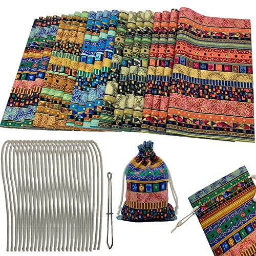 aufodara 20 Stück Baumwollstoff 28x22cm Stoffpaket Dekostoff DIY Material mit Kordelzug und Nadeleinfädler, zum Nähen ca.13x18cm Geschenksäckchen, Baumwollsäckchen, Kleiner Stoffbeutel