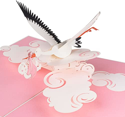 Sweetpopup® 3D Pop-Up Karte Störche & Baby – Ideal als Glückwunschkarte oder Gutschein-Verpackung zur Geburt eines Mädchens – Liebevoll handgefertigt aus edlem Metallic-Papier, 054