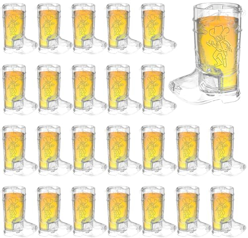 Cowboy Boot Shot Glasses - Set of 24 Latest Cowboy Pattern 1.5oz Plastic Clear Shot Glasses Bulk Disposable Reusable Shot Glass Cups Western Themed Party Decorations for Bachelorette,Birthday,Tequila