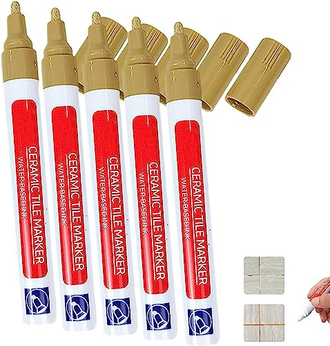 Waterproof Floor Ceramic Tile Marker,Grout Pen White Tile Paint Marker,No Faded for Home Ceramic Tile Marker Off-White,Restore Grout Lines Paint in Bathrooms & Kitchens (Khaki*5pcs)