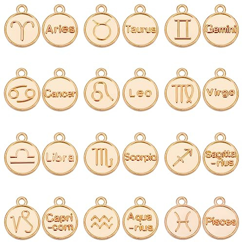PH PandaHall 120 st stjärntecken berlocker, stjärnbilder berlocker platt rund stjärntecken hänge astrologi horoskop hängen för gör-det-själv armband halsband hantverk gåvor tillverkning