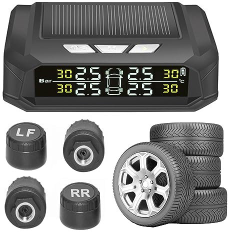 Facynde TPMS-Reifendruckkontrollsystem - Solares kabelloses Reifendruckkontrollsystem mit LCD-Display,4 Sensoren TPMS für Wohnwagen, Echtzeitüberwachung von Druck und Temperatur