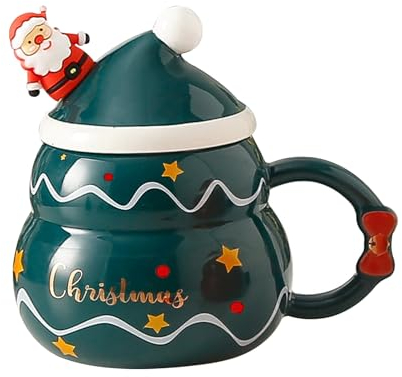 Nexoria Weihnachten Kaffeetasse, Weihnachten Keramik Tasse Mit Deckel Keramik Teetassen Zu Weihnachten Weihnachtsbaumbecher Kaffeebecher Für Geburtstagen, Weihnachte (B)