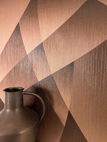 NEWROOM Tapete Bronze Vliestapete Grafik - Mustertapete Modern Kupfer Metallic Linien Struktur Streifentapete 3D Optik Geometrisch Retro inkl. Tapezier-Ratgeber