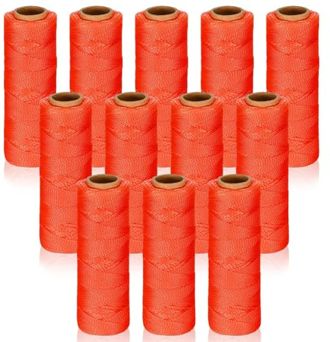 Timgle 12 Roll String Line 250 ft Mason Line Braided Nylon String Heavy Duty Garden Twine for Layout of Construction, Masonry Tools, DIY Project, Fluorescent Yellow(Orange)