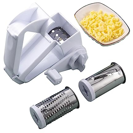 Rotary Cheese Grater, Kitchen Rotary Grater with 3 Stainless Steel Drums, Fruit Cheese Slicer, Kitchen Manual Handheld Grater for Cheese Fruits Nuts Chocolate and Vegetable