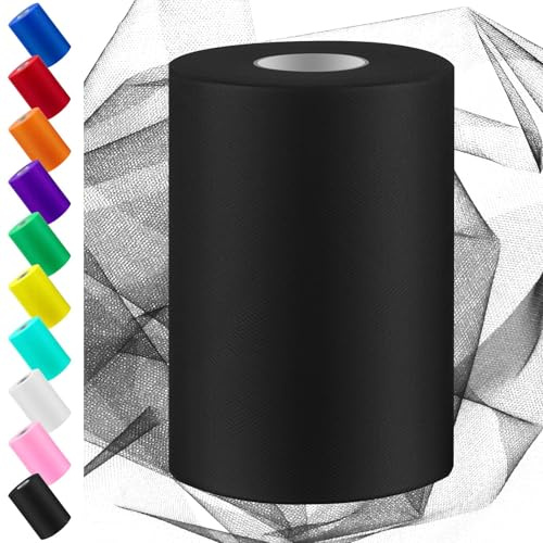 Swpeet 6 Pollice da 100 Yards Nero Tulle Tessuto Rotolo, Tessuto Bobina Tulle Nastro, Netting Poliestere Bobina Ideale per DIY Handmade Festa di Compleanno Decorazioni Matrimoniali Forniture
