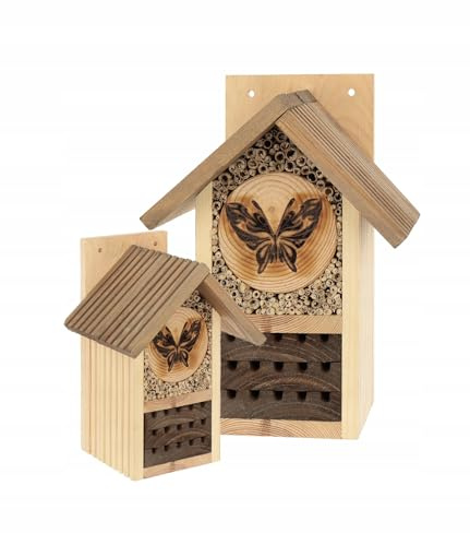 MAZUR Insektenhotel Groß aus Holz | Insektenhaus | Nisthilfe und Schutz | Naturbelassenes Bienenhotel | für Verschiedene Fluginsekten, Schmetterlinge, Marienkäfer | Hand Made in Europa | DIY