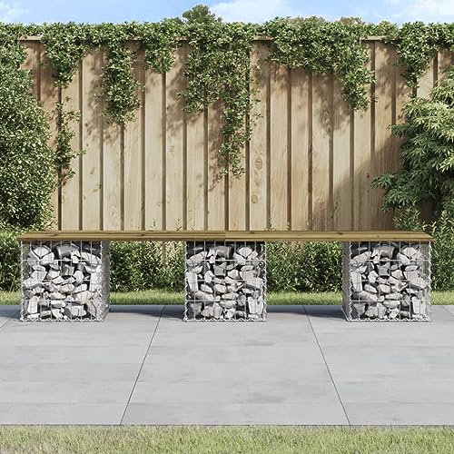 Tidyard Gabion Baskets Garden Mesh Wire Cages Garden Bench Outdoor Chair with Gabion Design 203x44x42 cm Impregnated Wood Pine Outdoor Furniture